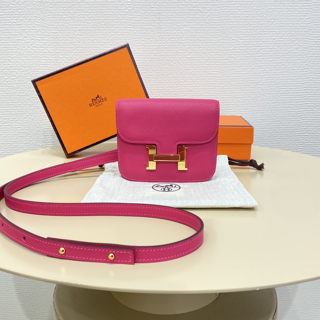 Hermes Constance Slim Wallet Belt Bag In Rose Red Epsom Leather